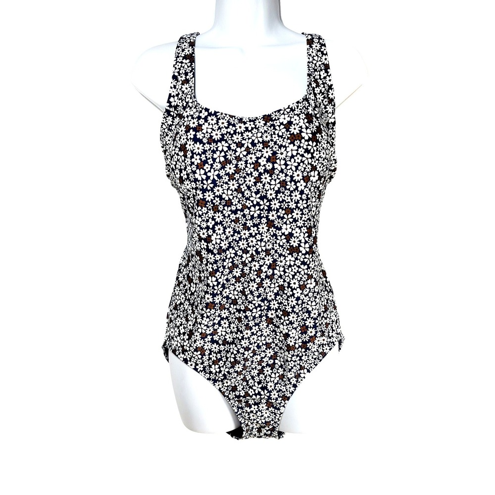 NWT Lands End Women's Tugless X-Back One Piece Swimsuit 14 Blue Flowers White